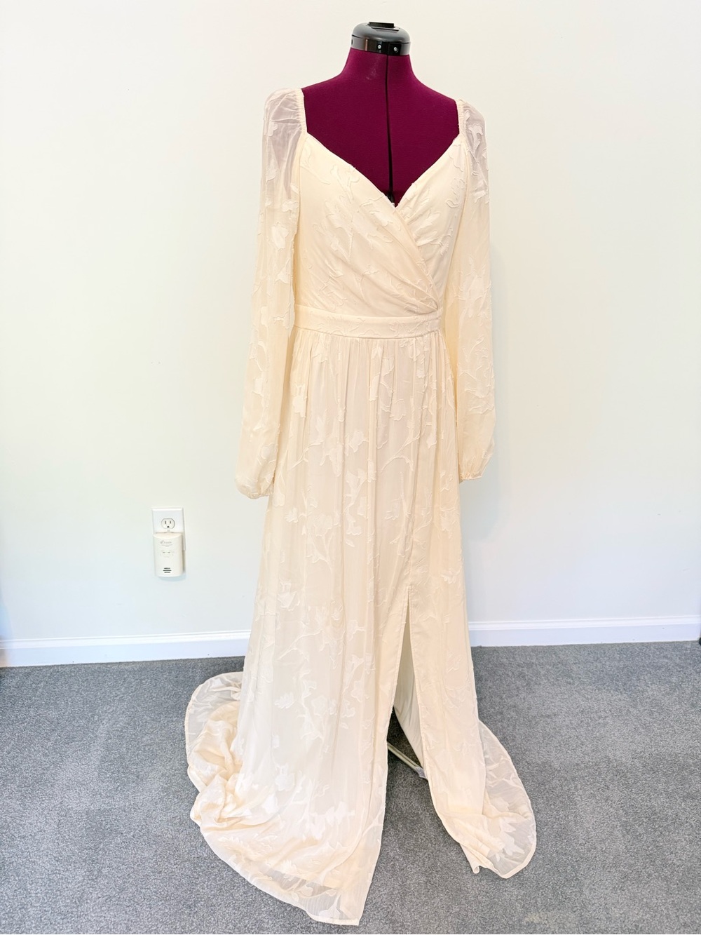 Soieblu Cream Long Sleeve V-Neck Maxi Gown